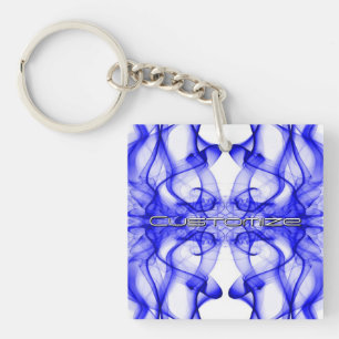 Porte-clefs Nom personnalisé Fumée Bleue Symétrique Blanc
