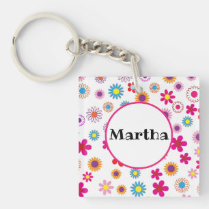 Porte-clefs Nom personnalisé Fun Colorful Happy Flowers Keyc