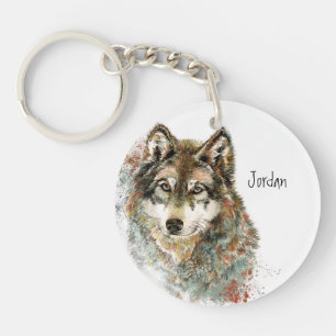 Porte-clefs Nom personnalisé Loup gris personnalisé