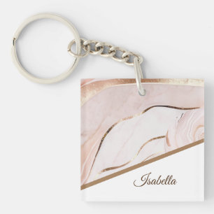 Porte-clefs Nom personnalisé Luxe Marble Rose Or