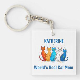 Porte-clefs Nom personnalisé Maman de chat la plus géniale thè