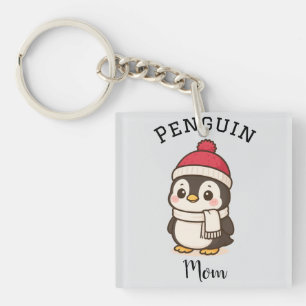 Porte-clefs Nom personnalisé "Maman pingouin" Rouge Blanc Noir