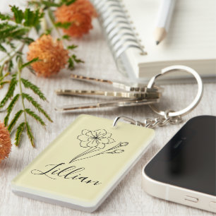 Porte-clefs Nom personnalisé Mars jonquil Fleur de naissance