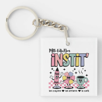 Porte-clefs Nom Personnalisé Mignon Retro Pour Instit'