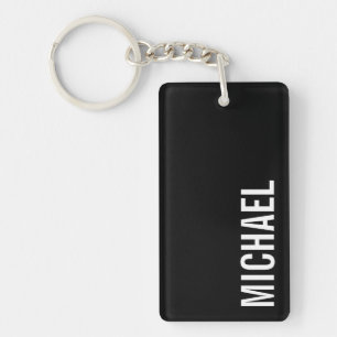 Porte-clefs Nom personnalisé minimaliste moderne noir