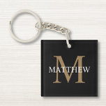 Porte-clefs Nom personnalisé Monogramme noir<br><div class="desc">Créez votre propre porte - clé rond noir personnalisé avec votre nom personnalisé et votre monogramme.</div>