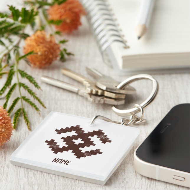 Porte-clefs Nom personnalisé Motif balte Pixelated Retro (Devant Droit)