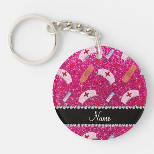 Porte-clefs Nom personnalisé neon rose chaud parties scintilla
