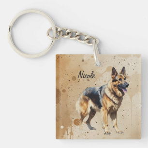 Porte-clefs Nom personnalisé ou texte Berger allemand animal d