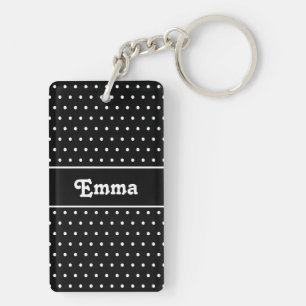 Porte-clefs Nom personnalisé Polka Dot Porte - clé noir et bla