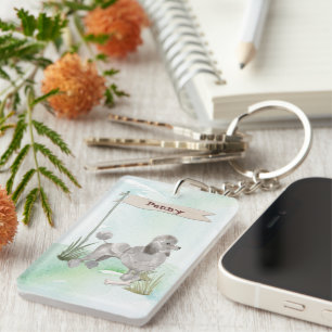 Porte-clefs Nom personnalisé Poodé gris chien animal