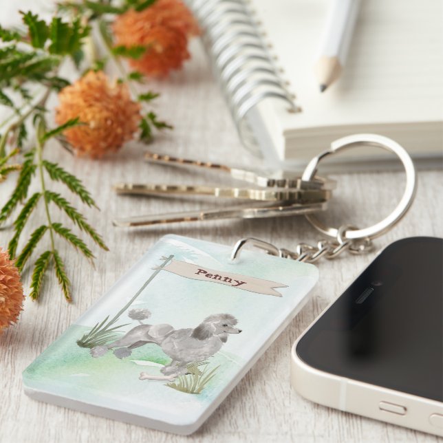 Porte-clefs Nom personnalisé Poodé gris chien animal (Devant droit)
