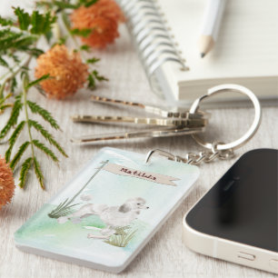 Porte-clefs Nom personnalisé Poodle blanc chien animal