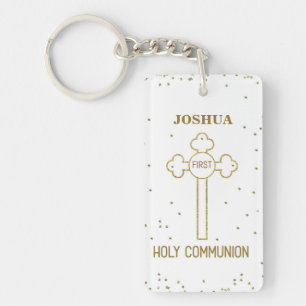 Porte-clefs Nom personnalisé Première Sainte Communion Croix d