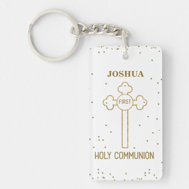 Porte-clefs Nom personnalisé Première Sainte Communion Gold Lo (Devant)