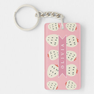 Porte-clefs Nom personnalisé rose fraise mignon féminin