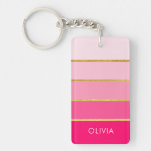 Porte-clefs Nom personnalisé rose vif et or