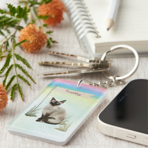 Porte-clefs Nom personnalisé Siamese Chat Pet