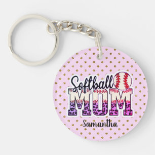 Porte-clefs Nom personnalisé Sotball Maman Point rose et or
