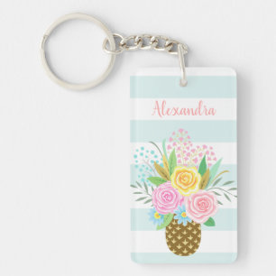 Porte-clefs Nom personnalisé Souhaite ananas Rose rose Turquoi