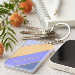 Porte-clefs Nom personnalisé sur Jaune Ensoleillé Lilas Violet