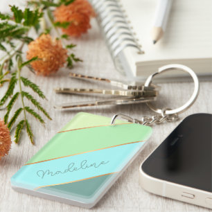 Porte-clefs Nom personnalisé sur Vert Menthe Turquoise Bleu Ca
