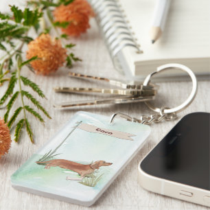 Porte-clefs Nom Personnalisé Tan Dachshund Animal Chien
