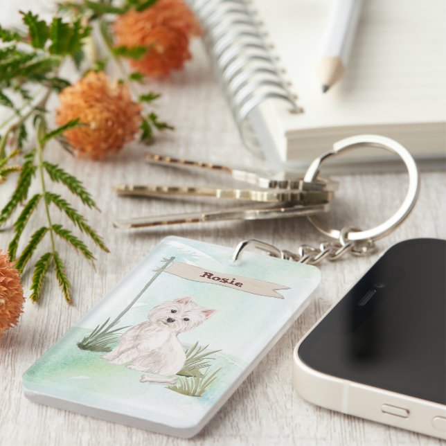 Porte-clefs Nom personnalisé Westie chien animal de compagnie (Devant droit)