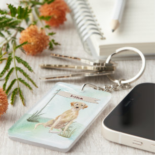 Porte-clefs Nom personnalisé Yellow Lab Pet Dog
