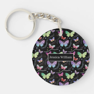 Porte-clefs Nom personnel Elégant Purple Bright Butterflies Ke