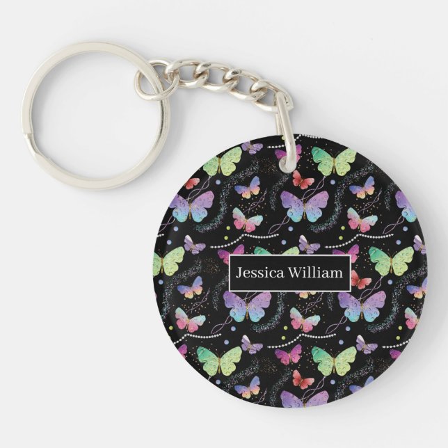 Porte-clefs Nom personnel Elégant Purple Bright Butterflies Ke (Devant)