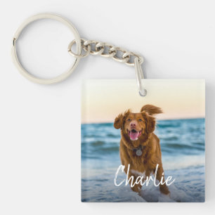 Porte-clefs Nom photo de chien personnalisé