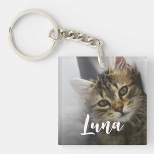 Porte-clefs Nom photo du chat chic moderne jouant