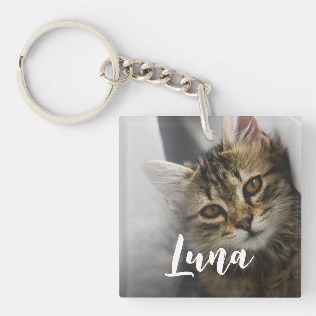 Porte-clefs Nom photo du chat chic moderne jouant (Devant)