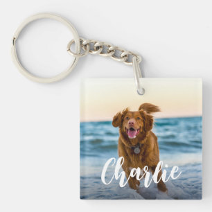 Porte-clefs Nom photo du chien chic moderne jouant