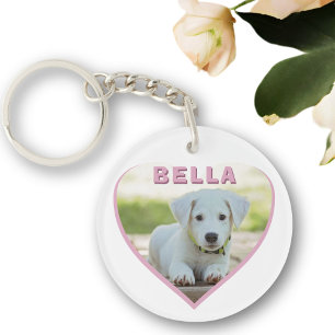Porte-clefs Nom photo du chien Coeur rose