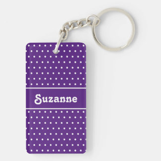 Porte-clefs Nom Rétro mignon Polka Dot Royal violet & blanc