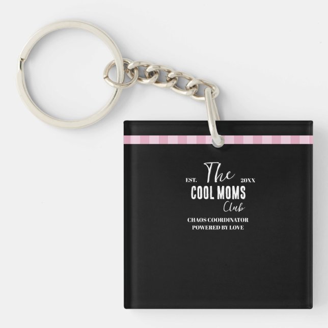 Porte-clefs Nom Script Vintage Rayure Rose (Devant)