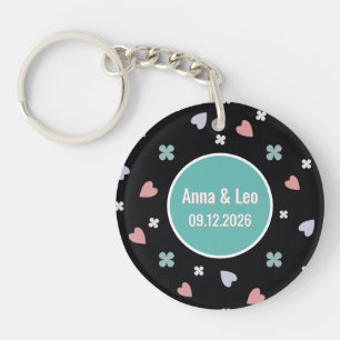 Porte-clefs Noms de couple personnalisés Cœur chanceux Date
