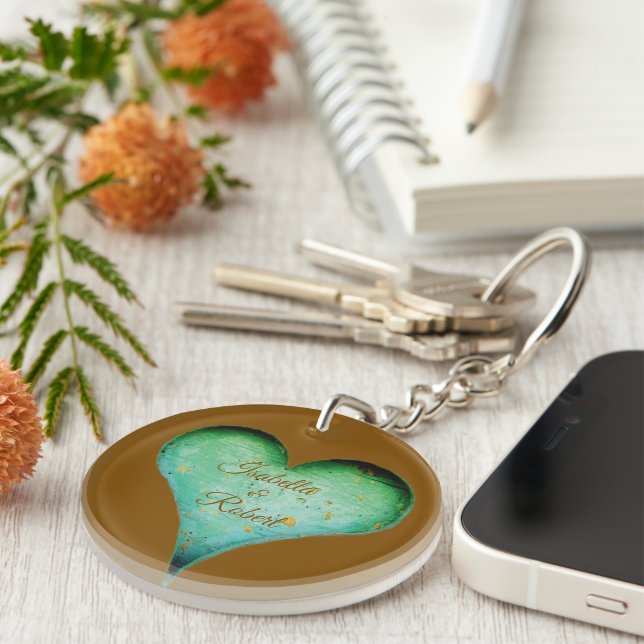 Porte-clefs Noms de couples aspect bois sculpté rustique (Devant Droit)