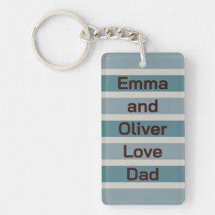 Porte-clefs Noms d'enfants Amour Papa sur motif rayures bleues