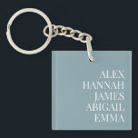 Porte-clefs Noms d'enfants élégants modernes Famille personnal<br><div class="desc">Créez votre propre porte - clé personnalisé avec des noms de famille ou d'enfants en typographie élégante sur arrière - plan bleu. Idée cadeau pour grand-mère avec des noms de petits-enfants.</div>