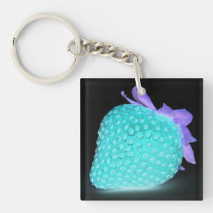 Porte-clefs Non de fraise bleu regard noir mignon baie