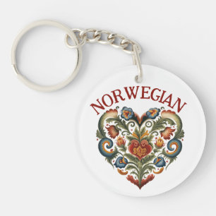 Porte-clefs Norvégien Rosemaling Folk Art Heart