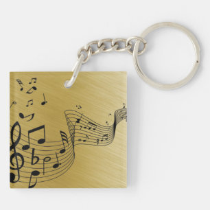 Porte-clefs Notes de musique dorées brossées 