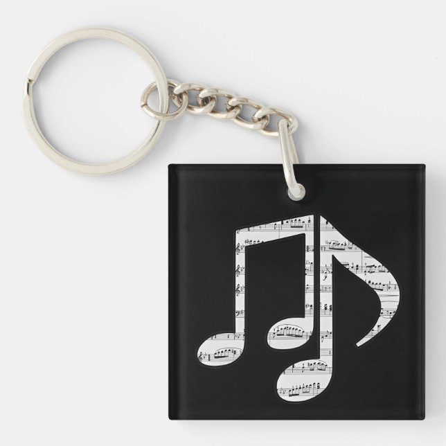 Porte-clefs Notes de musique noir et blanc (Devant)