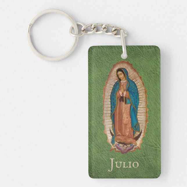 Porte-clefs Notre Dame de Guadalupe Mexique Vert & Or (Devant)