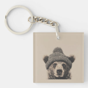 Porte-clefs Nounours dans un bonnet - Joli animal d'hiver