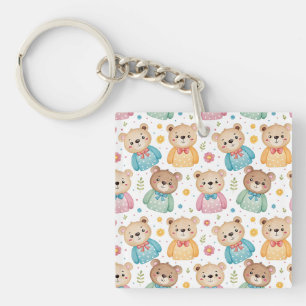 Porte-clefs Nounours et fleurs