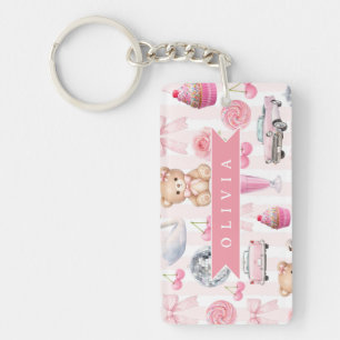 Porte-clefs Nounours Rétro Mignon Rose Personnalisé Coquette